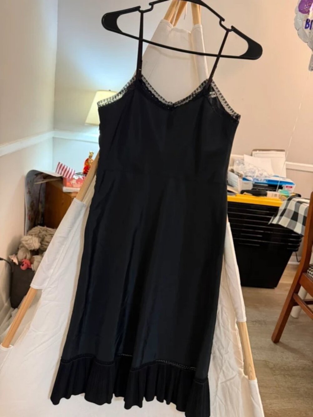 1950s vintage Barbizon "Tafredda" black midi-length full slip dress.